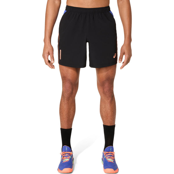 Asics Short Padel Court 7IN Heren Zwart Blauw Oranje