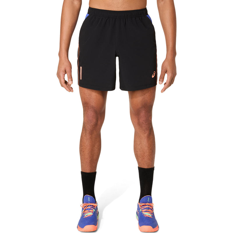 Asics Short Padel Court 7IN Heren Zwart Blauw Oranje