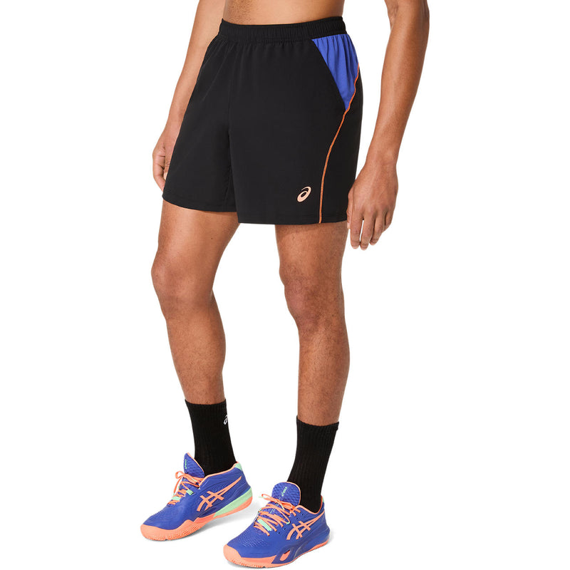 Asics Short Padel Court 7IN Heren Zwart Blauw Oranje