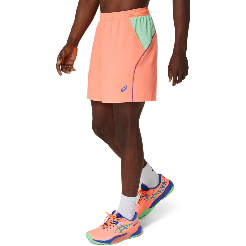 Asics Short Padel Court 7IN Heren Oranje Groen