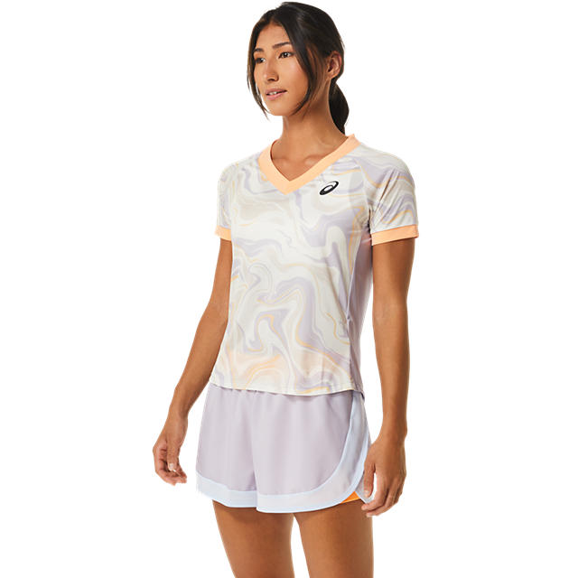 Asics T-Shirt Match Graphic SS Top Dames Lila Oranje