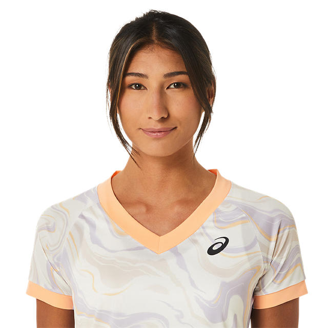 Asics T-Shirt Match Graphic SS Top Dames Lila Oranje