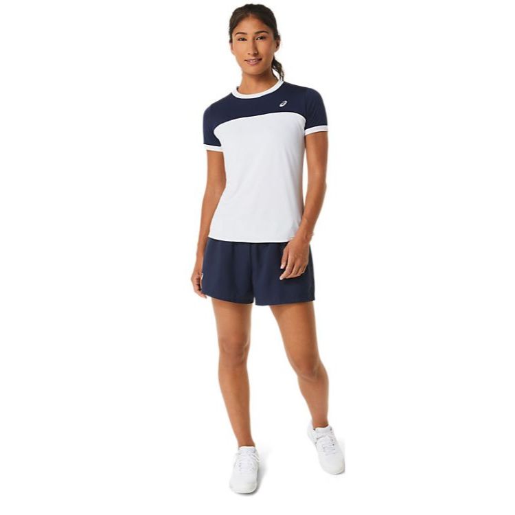 Asics T-Shirt Court SS Top Dames Wit Blauw