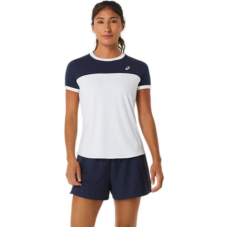 Asics T-Shirt Court SS Top Dames Wit Blauw