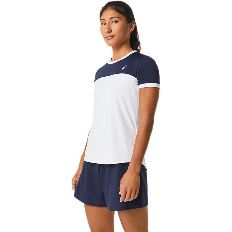 Asics T-Shirt Court SS Top Dames Wit Blauw