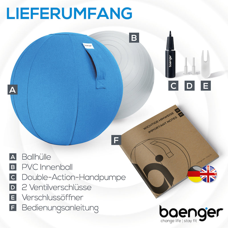 Baenger Fitness Yoga Bal Exercise Ball Gym Bal - incl wasbare hoes - incl pomp - Geel